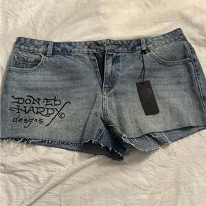 Ed Hardy Women's Light Blue Jean Shorts